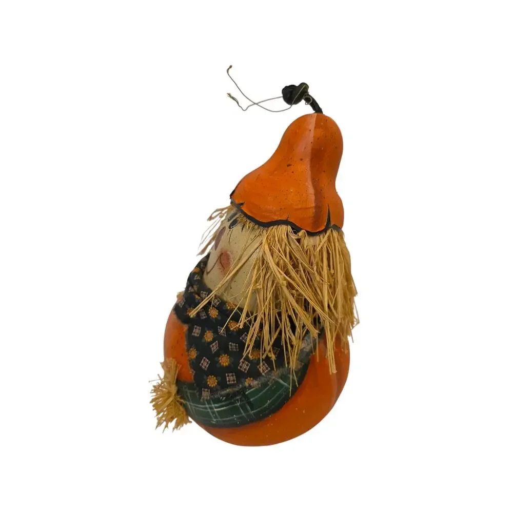 Handmade Fall Painted Stacked Gourd Scarecrow Folksy Whimsical Anthropomorphic